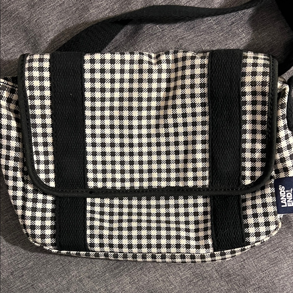 Lands' End Black and White Checkered Messenger Bag - Picture 2 of 9
